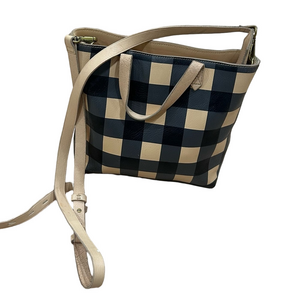 Madewell zip top transport Checkered gingham Black and Tan leather Bag